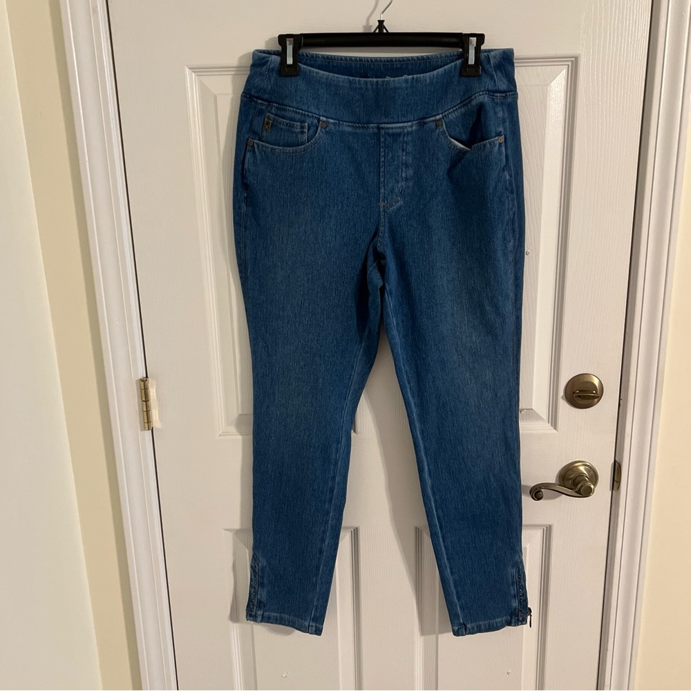 Belle by Kim gravel pull on jeans sz 12 mid rise stretch skinny leg med wash